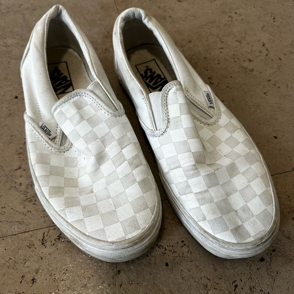 Vans White Slip-On Sneakers Canvas Casual Women’s Size 9